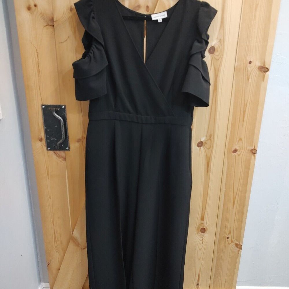 Gibson Latimer Cold Shoulder Black Wide Leg Romper Sz‎ 18 Holiday Ruffle Party